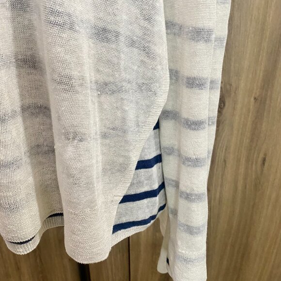 Eileen Fisher Linen Blend Layered Asymmetrical Hem Striped Sweater - Picture 7 of 9